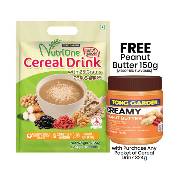 Nutrione Cereal Drink with 25 Grains 324g + Free 1 Peanut Butter 150g