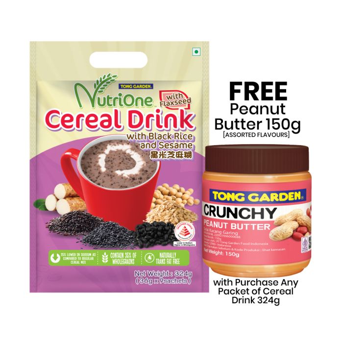 Nutrione Cereal Drink with Black Rice and Sesame 324g + Free 1 Peanut Butter 150g