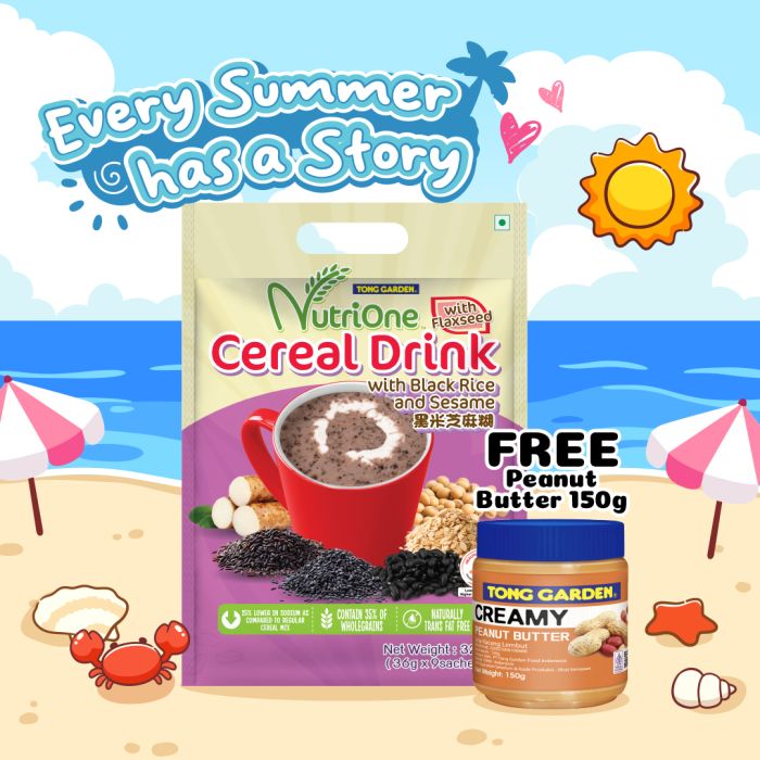 Nutrione Cereal Drink with Black Rice and Sesame 324g + Free 1 Peanut Butter 150g